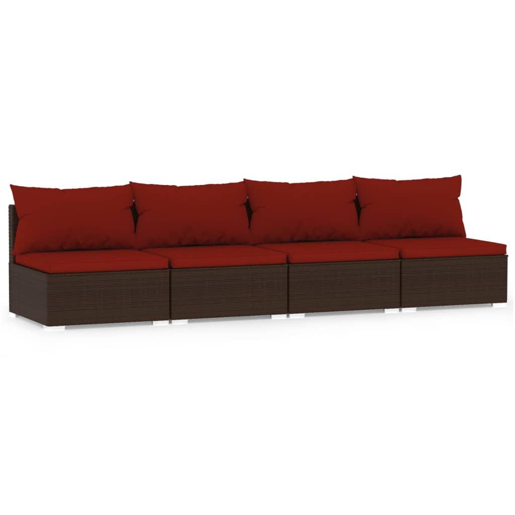 4-Seater Sofa with Cushions Brown Poly Rattan at Set Shop and Smile