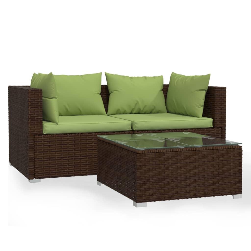 3 Piece Patio Lounge Set with Cushions Brown Poly Rattan at Set Shop and Smile