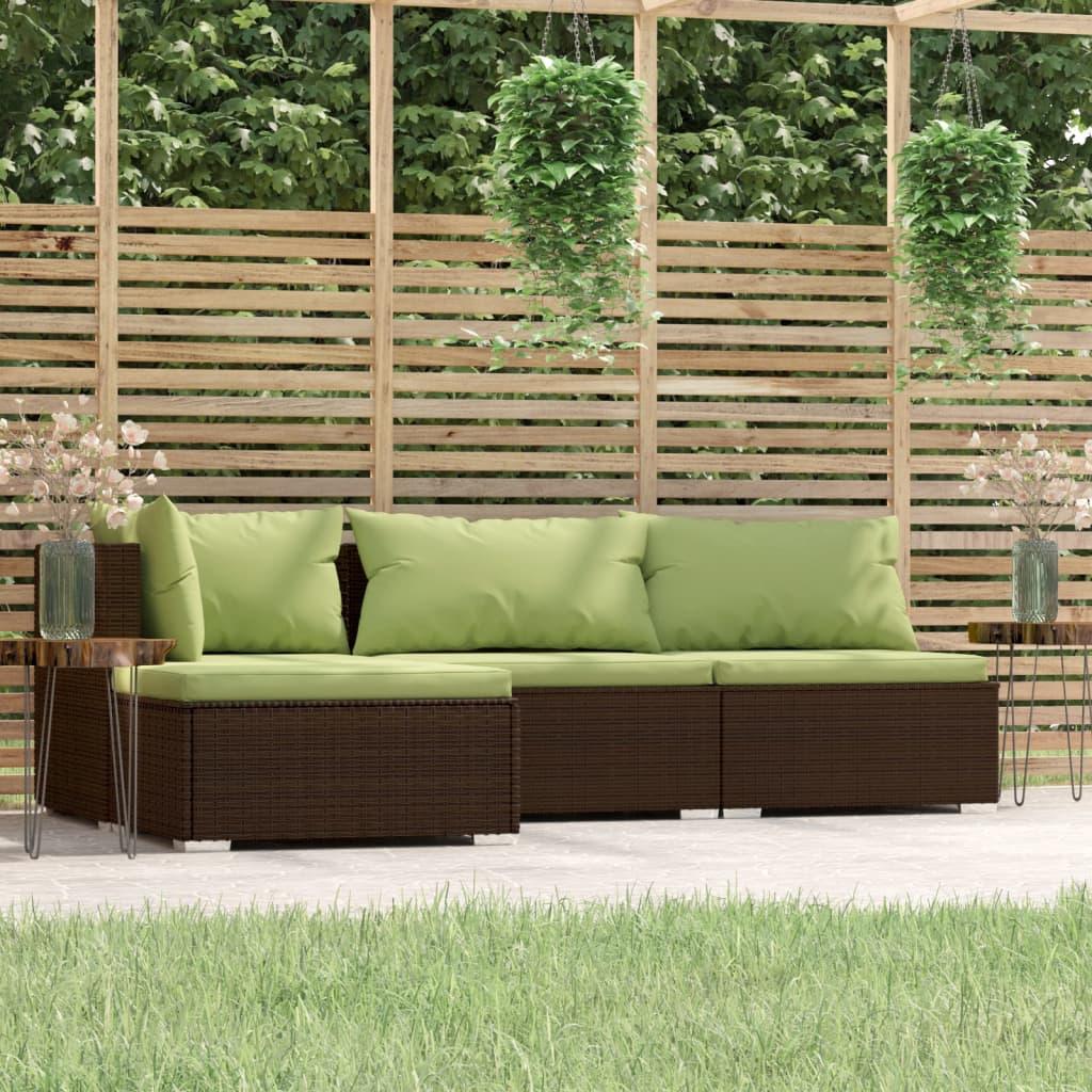 4 Piece Patio Lounge Set with Cushions Brown Poly Rattan at Set Shop and Smile
