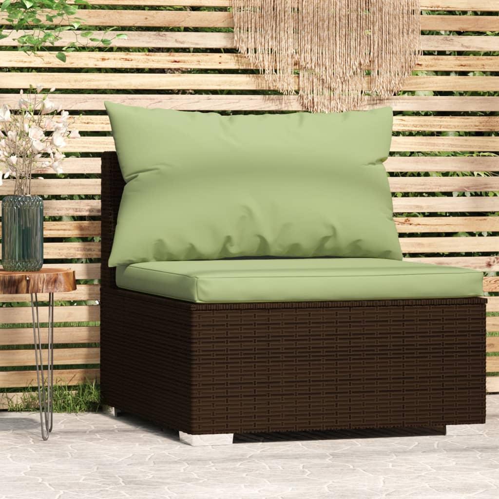 Patio Middle Sofa with Cushions Brown Poly Rattan at Set Shop and Smile