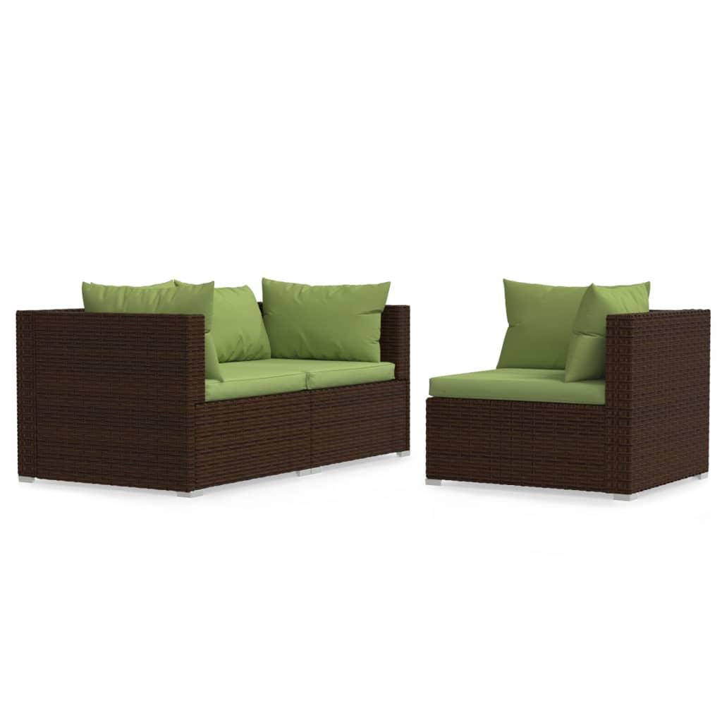 3 Piece Patio Lounge Set with Cushions Brown Poly Rattan at Set Shop and Smile