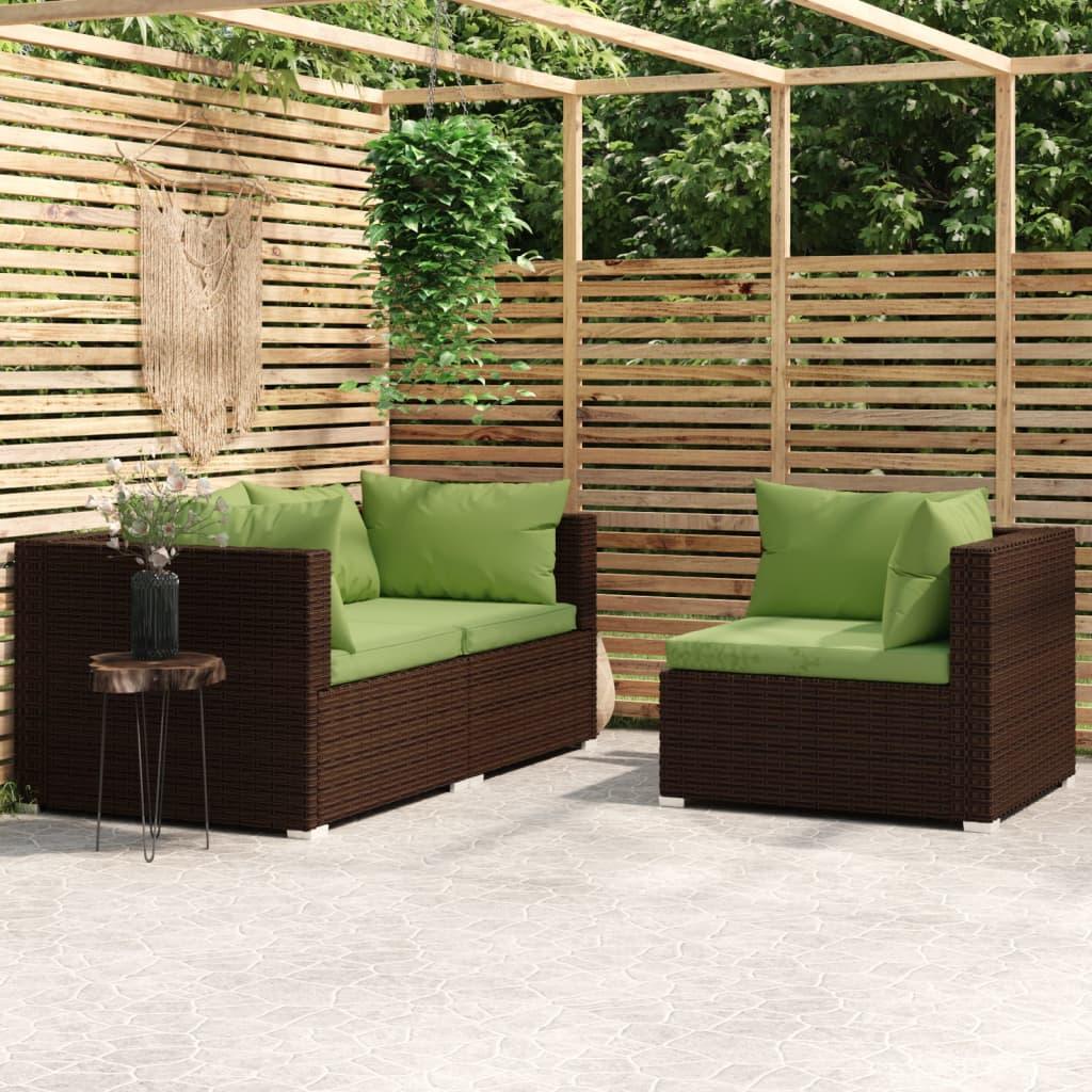 3 Piece Patio Lounge Set with Cushions Brown Poly Rattan at Set Shop and Smile