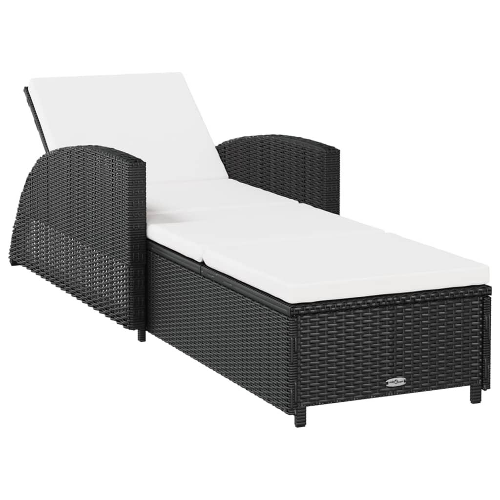 Sun Lounger with Cream White Cushion Poly Rattan Black at Set Shop and Smile