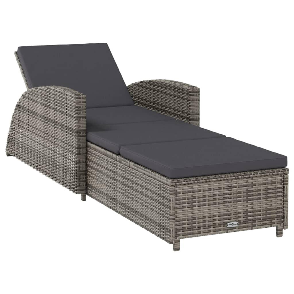 Sun Lounger with Dark Gray Cushion Poly Rattan Gray at Set Shop and Smile