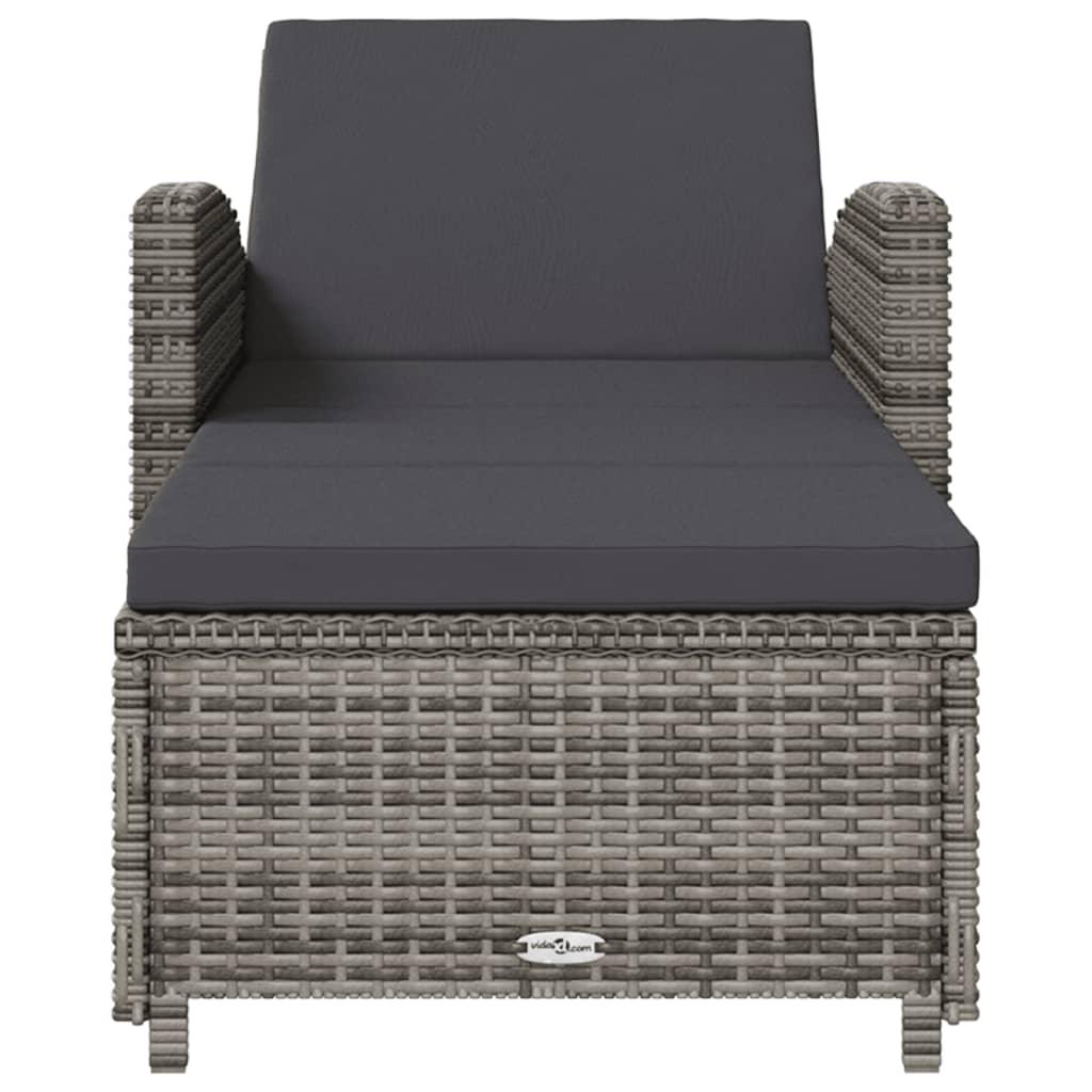 Sun Lounger with Dark Gray Cushion Poly Rattan Gray at Set Shop and Smile