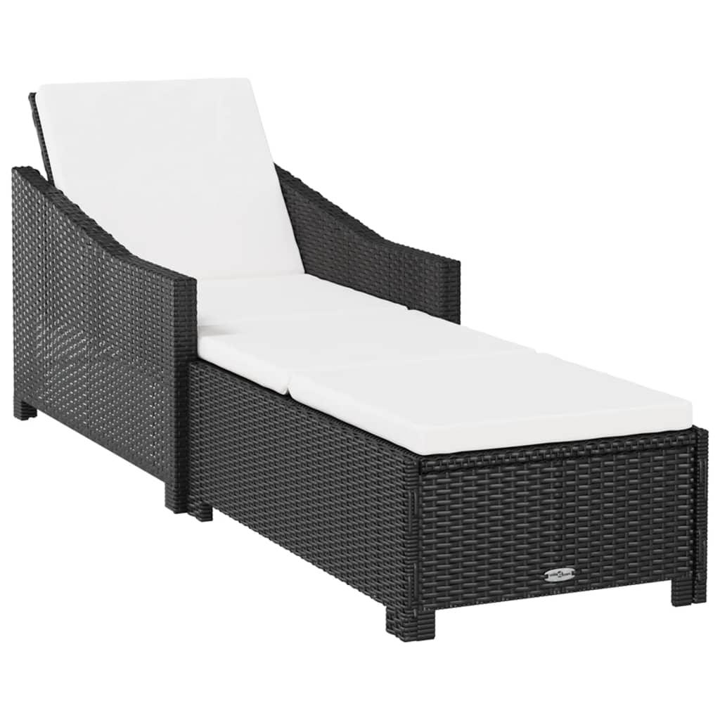 Sun Lounger with Cream White Cushion Poly Rattan Black at Set Shop and Smile