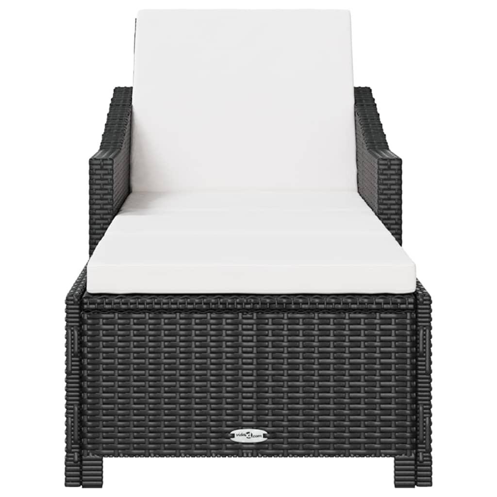 Sun Lounger with Cream White Cushion Poly Rattan Black at Set Shop and Smile