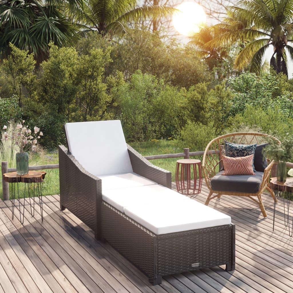 Sun Lounger with Cream White Cushion Poly Rattan Black at Set Shop and Smile