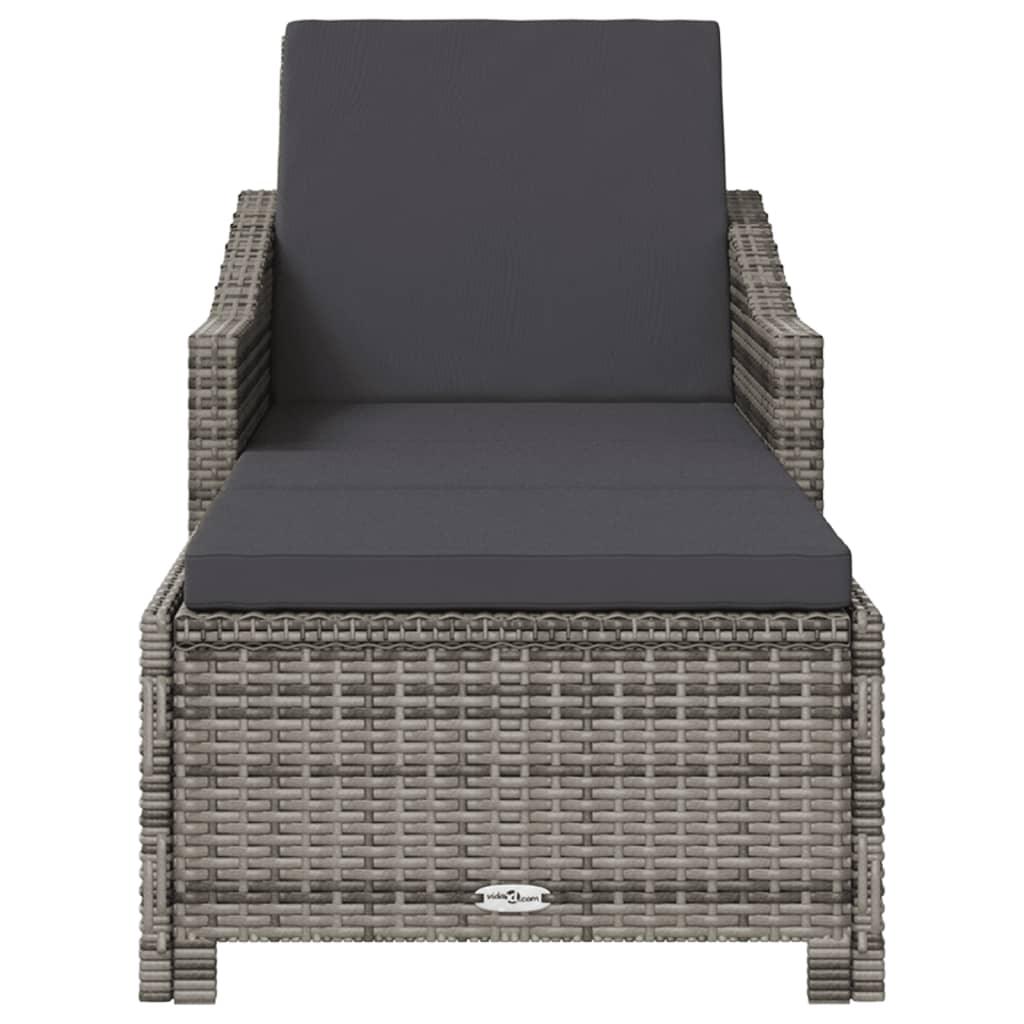Sun Lounger with Dark Gray Cushion Poly Rattan Gray at Set Shop and Smile