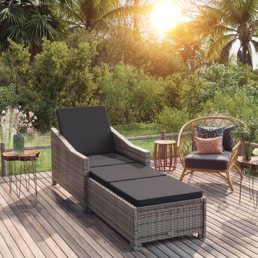 Sun Lounger with Dark Gray Cushion Poly Rattan Gray at Set Shop and Smile