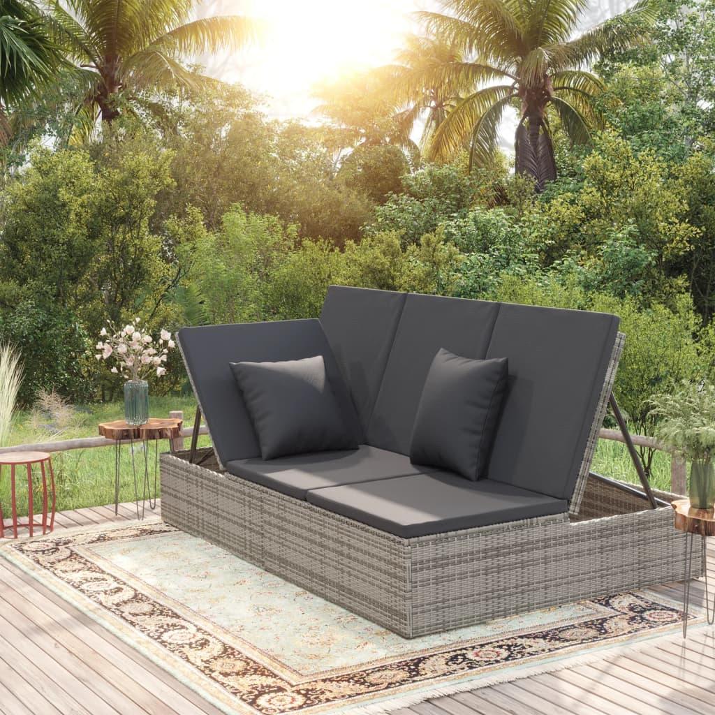 Convertible Sun Bed with Cushions Poly Rattan Dark Gray at Set Shop and Smile