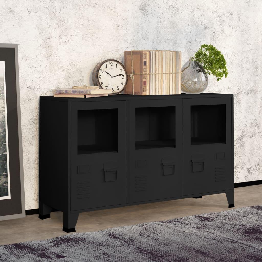 Industrial Sideboard Black 41.3"x13.8"x24.4" Metal and Glass at Set Shop and Smile