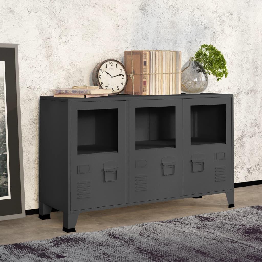 Industrial Sideboard Anthracite 41.3"x13.8"x24.4" Metal and Glass at Set Shop and Smile
