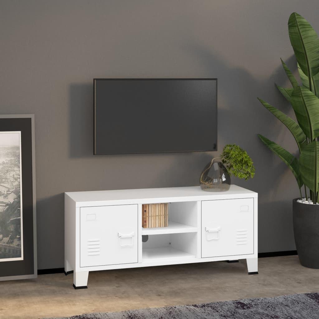 Industrial TV Cabinet White 41.3"x13.8"x16.5" Metal at Set Shop and Smile