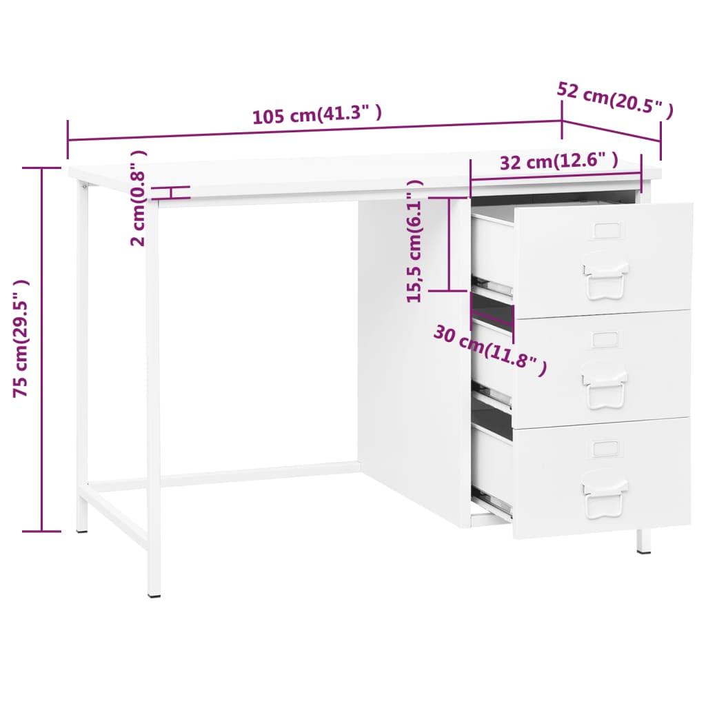 Industrial Desk with Drawers White 41.3"x20.5"x29.5" Steel at Set Shop and Smile