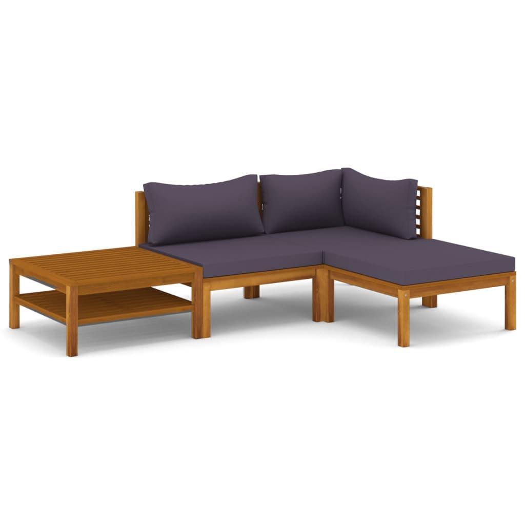 4 Piece Patio Lounge Set with Cushion Solid Acacia Wood at Set Shop and Smile