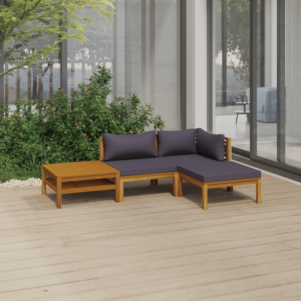4 Piece Patio Lounge Set with Cushion Solid Acacia Wood at Set Shop and Smile