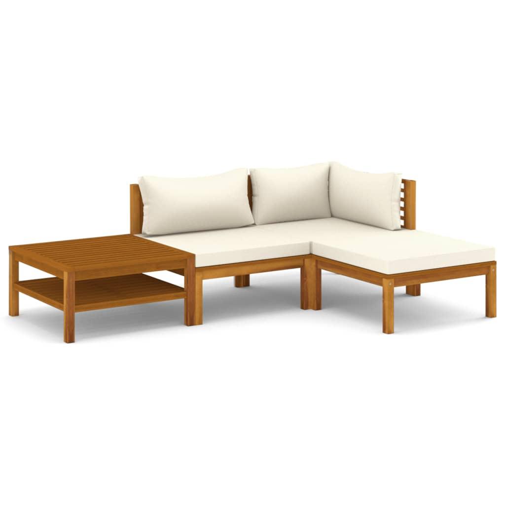 4 Piece Patio Lounge Set with Cream Cushion Solid Acacia Wood at Set Shop and Smile