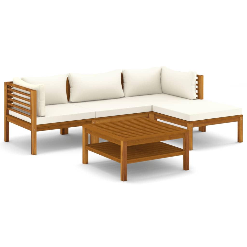 5 Piece Patio Lounge Set with Cream Cushion Solid Acacia Wood at Set Shop and Smile