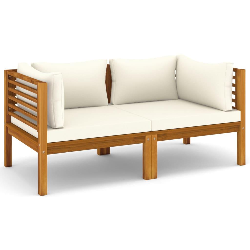 2-Seater Patio Sofa with Cream Cushion Solid Acacia Wood at Set Shop and Smile