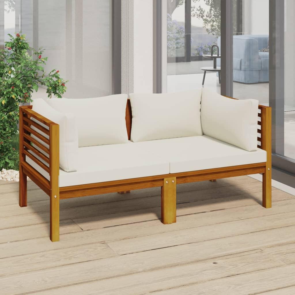 2-Seater Patio Sofa with Cream Cushion Solid Acacia Wood at Set Shop and Smile