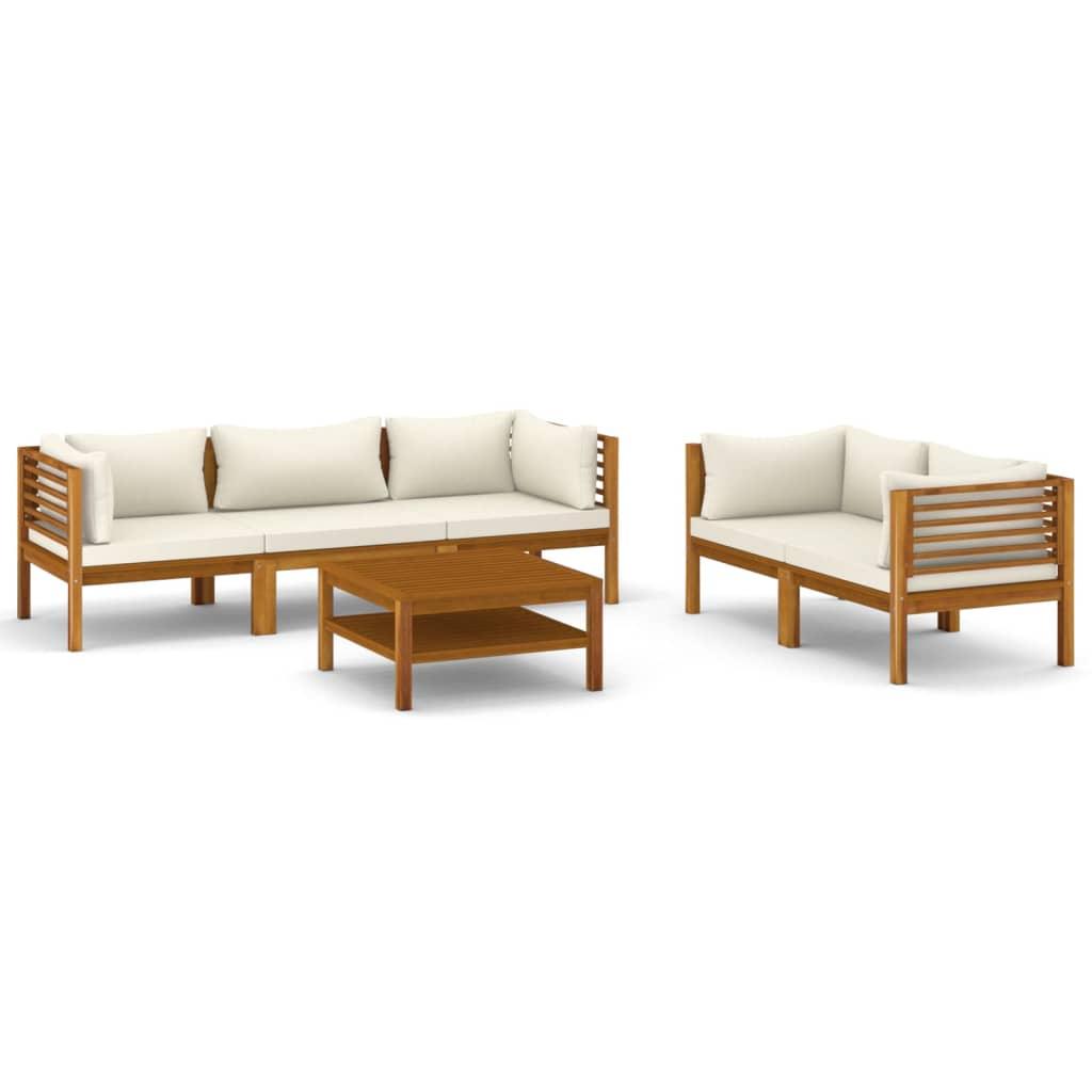 6 Piece Patio Lounge Set with Cream Cushion Solid Acacia Wood at Set Shop and Smile