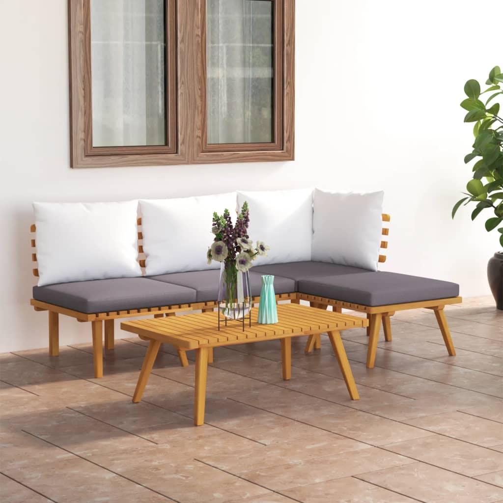 5 Piece Patio Lounge Set with Cushions Solid Acacia Wood at Set Shop and Smile