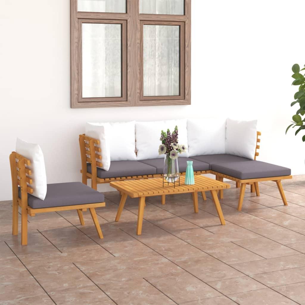 6 Piece Patio Lounge Set with Cushions Solid Acacia Wood at Set Shop and Smile
