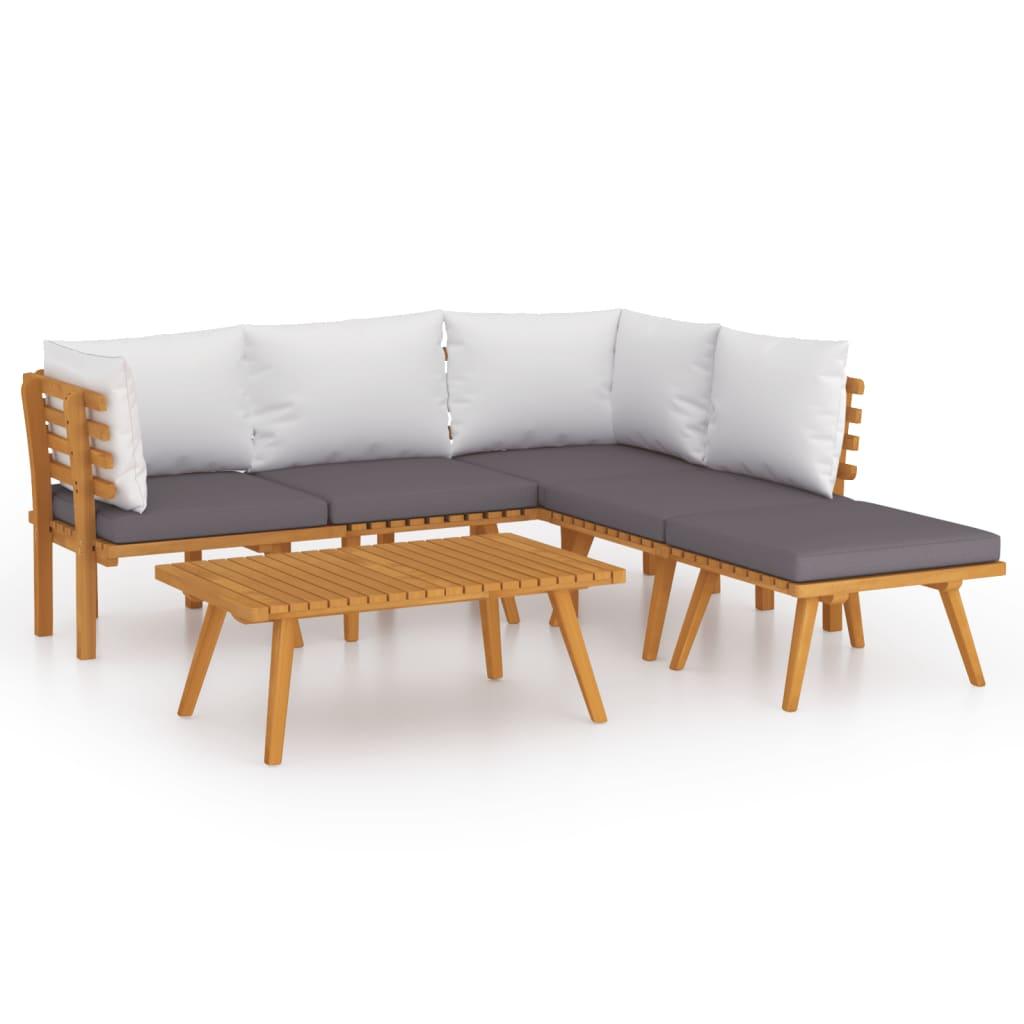 6 Piece Patio Lounge Set with Cushions Solid Acacia Wood at Set Shop and Smile
