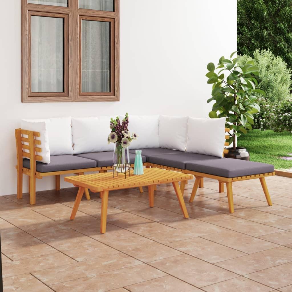 6 Piece Patio Lounge Set with Cushions Solid Acacia Wood at Set Shop and Smile