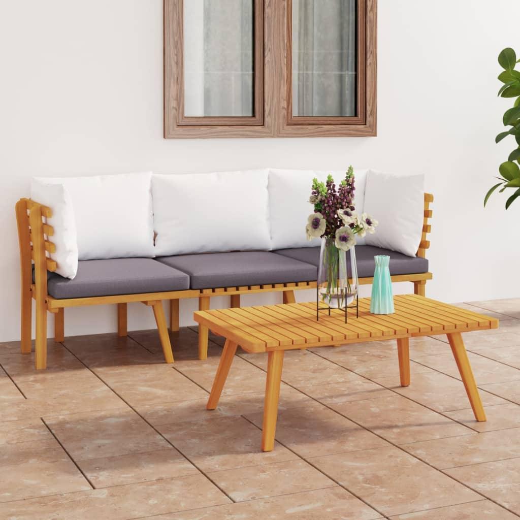3 Piece Patio Lounge Set with Cushions Solid Acacia Wood at Set Shop and Smile