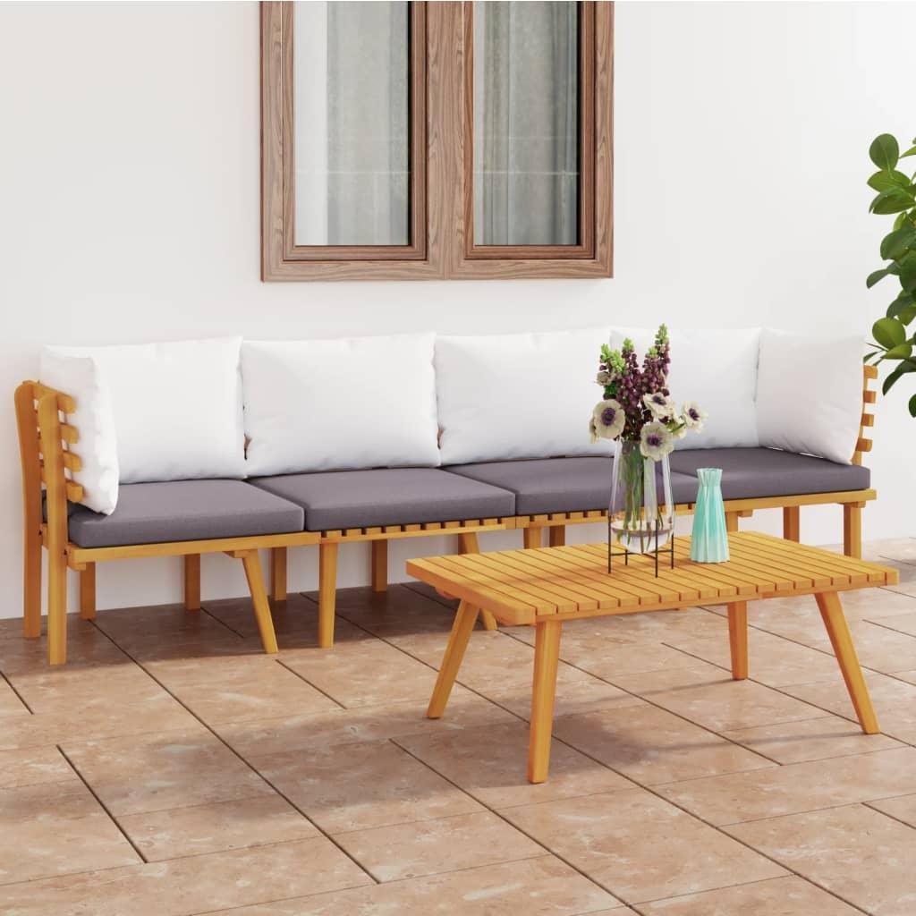 4 Piece Patio Lounge Set with Cushions Solid Acacia Wood at Set Shop and Smile