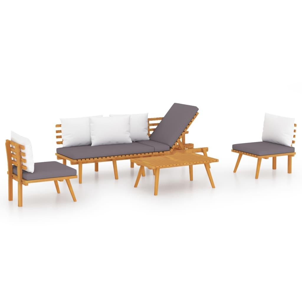 4 Piece Patio Lounge Set with Cushions Solid Acacia Wood at Set Shop and Smile