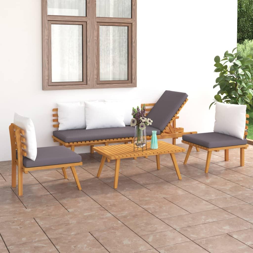 4 Piece Patio Lounge Set with Cushions Solid Acacia Wood at Set Shop and Smile