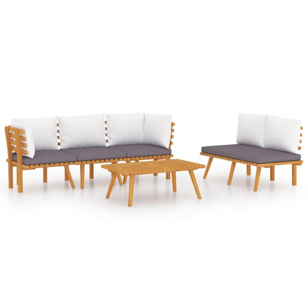 5 Piece Patio Lounge Set with Cushions Solid Acacia Wood at Set Shop and Smile