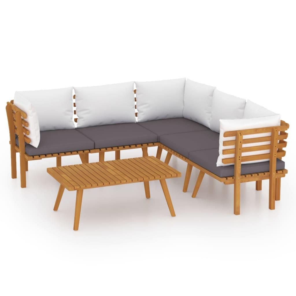 6 Piece Patio Lounge Set with Cushions Solid Acacia Wood at Set Shop and Smile