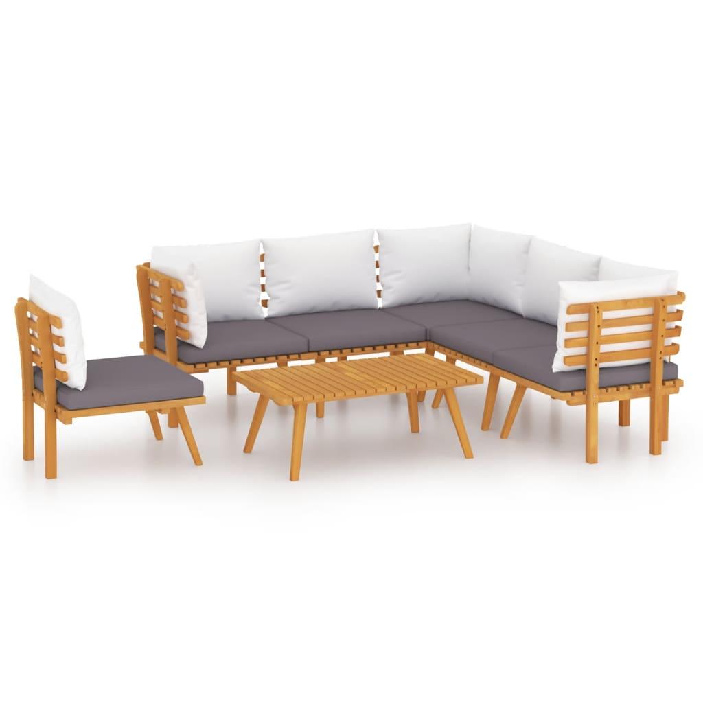 7 Piece Patio Lounge Set with Cushions Solid Acacia Wood at Set Shop and Smile