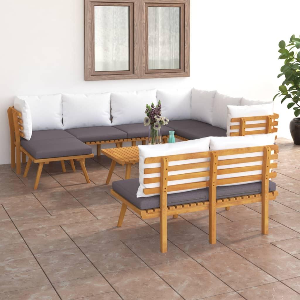 9 Piece Patio Lounge Set with Cushions Solid Acacia Wood at Set Shop and Smile