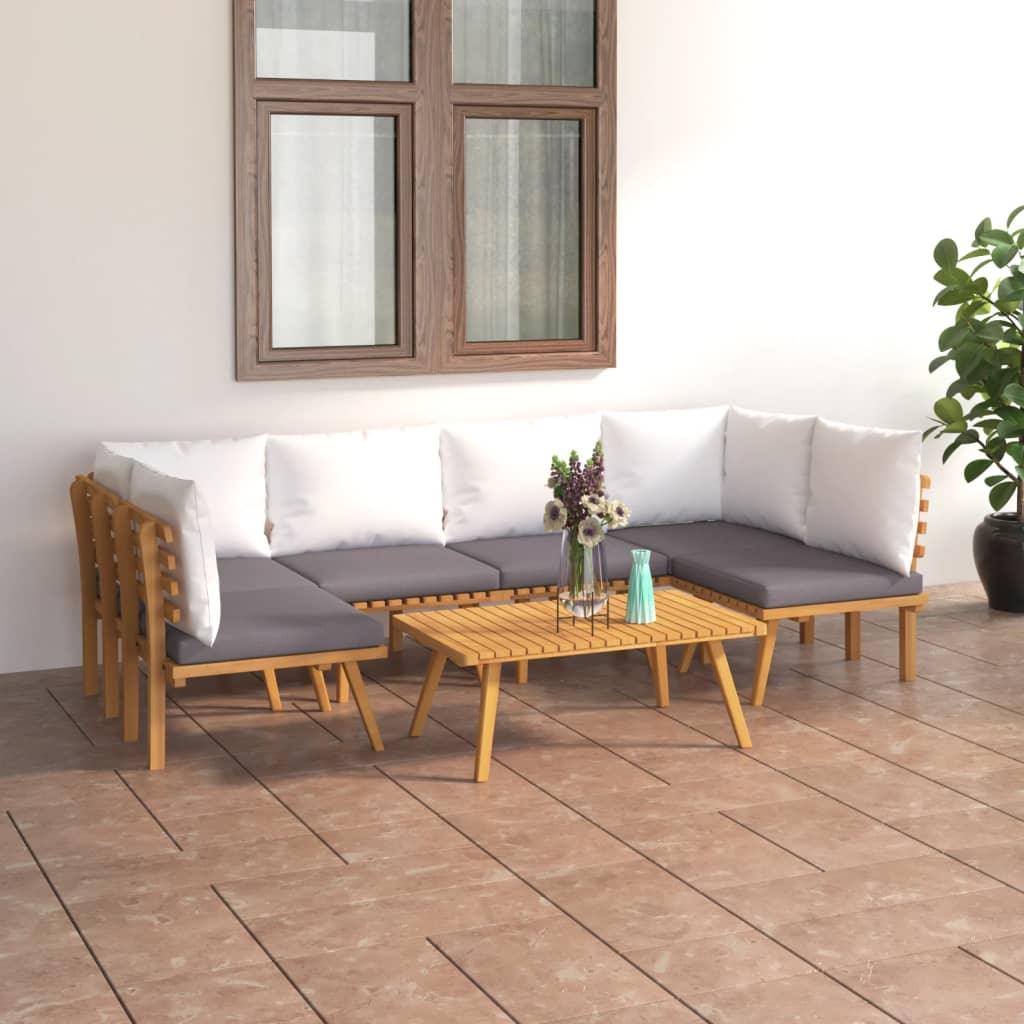 7 Piece Patio Lounge Set with Cushions Solid Acacia Wood at Set Shop and Smile