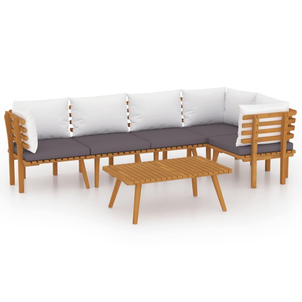 6 Piece Patio Lounge Set with Cushions Solid Acacia Wood at Set Shop and Smile