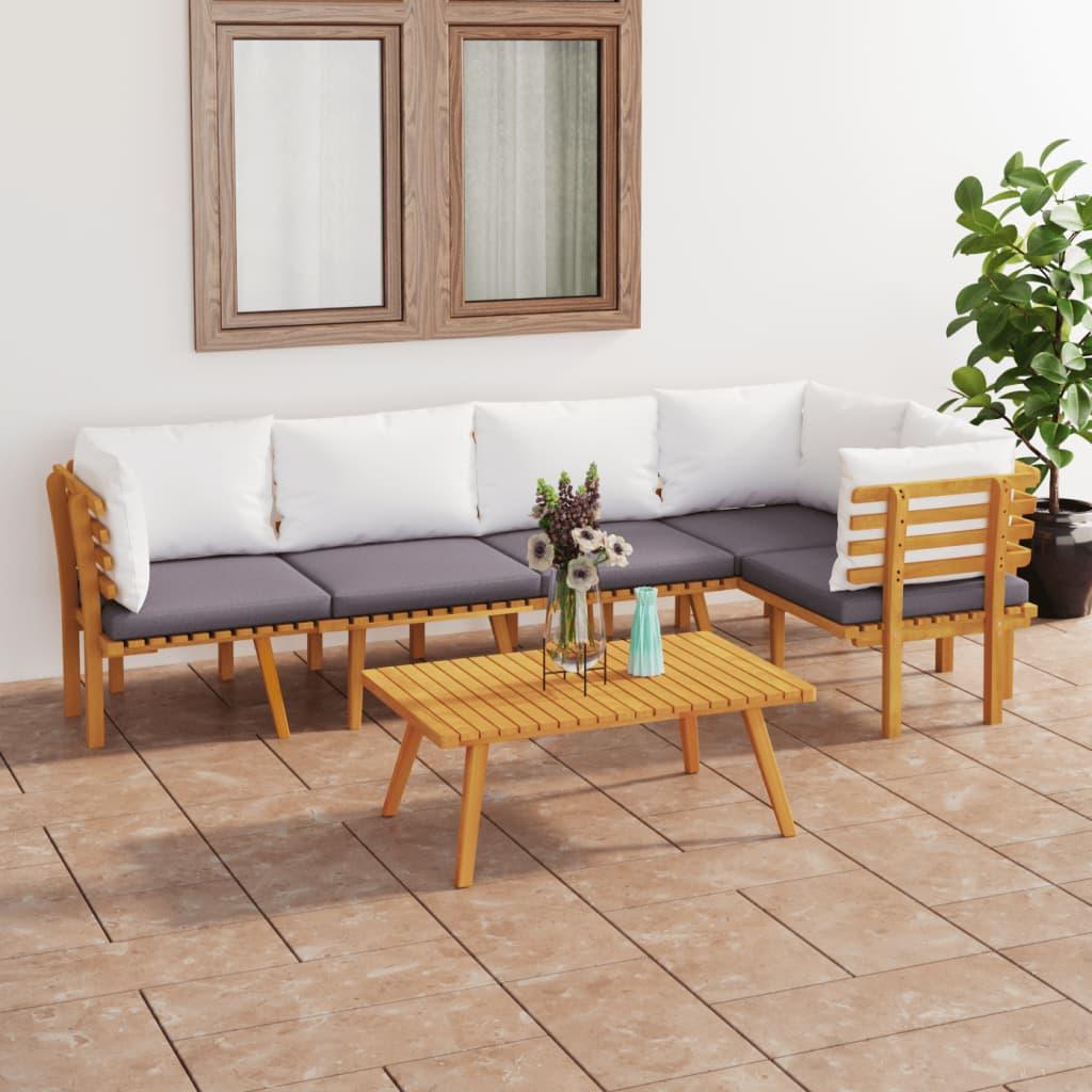 6 Piece Patio Lounge Set with Cushions Solid Acacia Wood at Set Shop and Smile