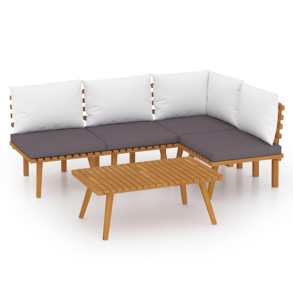5 Piece Patio Lounge Set with Cushions Solid Acacia Wood at Set Shop and Smile
