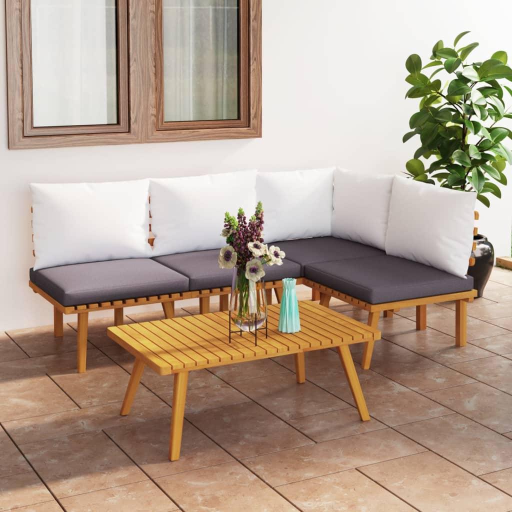 5 Piece Patio Lounge Set with Cushions Solid Acacia Wood at Set Shop and Smile