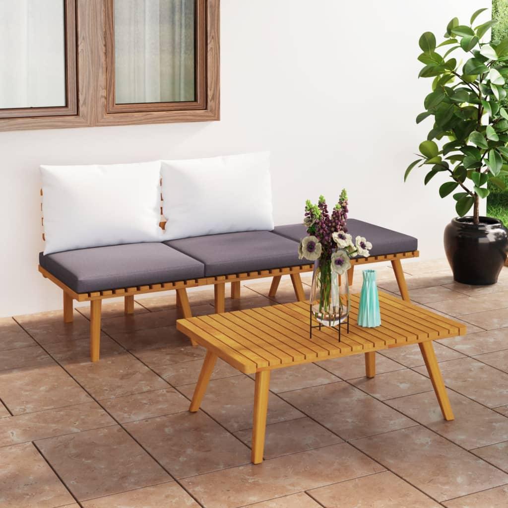 4 Piece Patio Lounge Set with Cushions Solid Acacia Wood at Set Shop and Smile