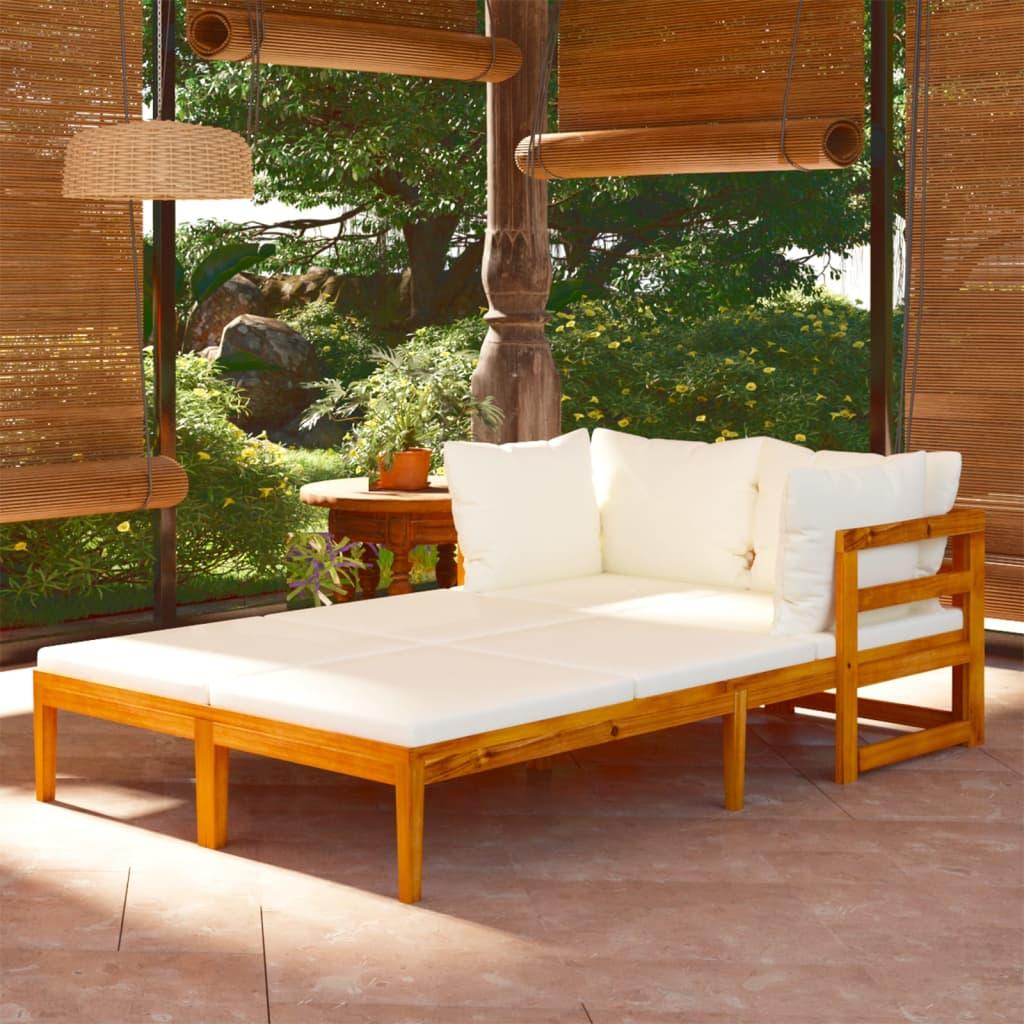 Sun Loungers with Cream White Cushions 2 pcs Acacia Wood at Set Shop and Smile