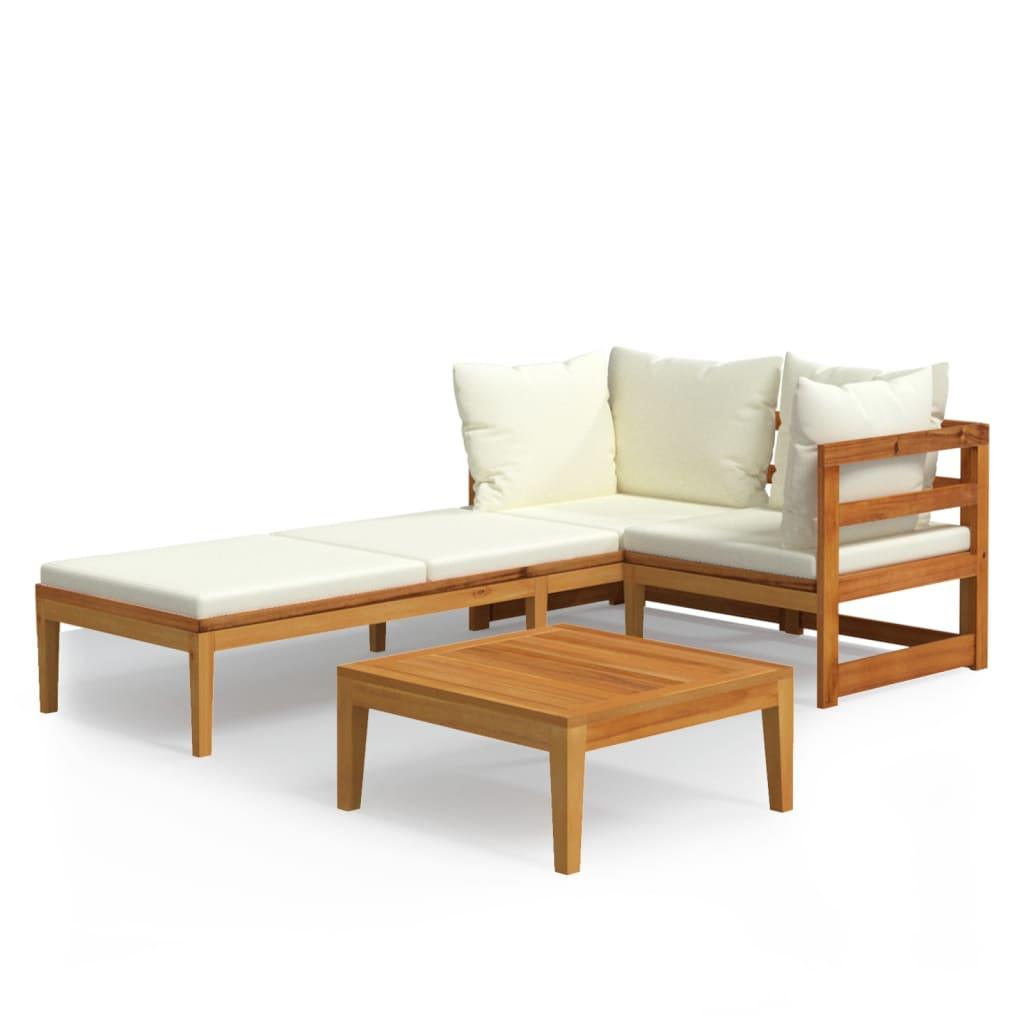 3 Piece Patio Lounge Set with Cream White Cushions Acacia Wood at Set Shop and Smile