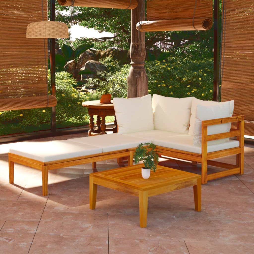 3 Piece Patio Lounge Set with Cream White Cushions Acacia Wood at Set Shop and Smile