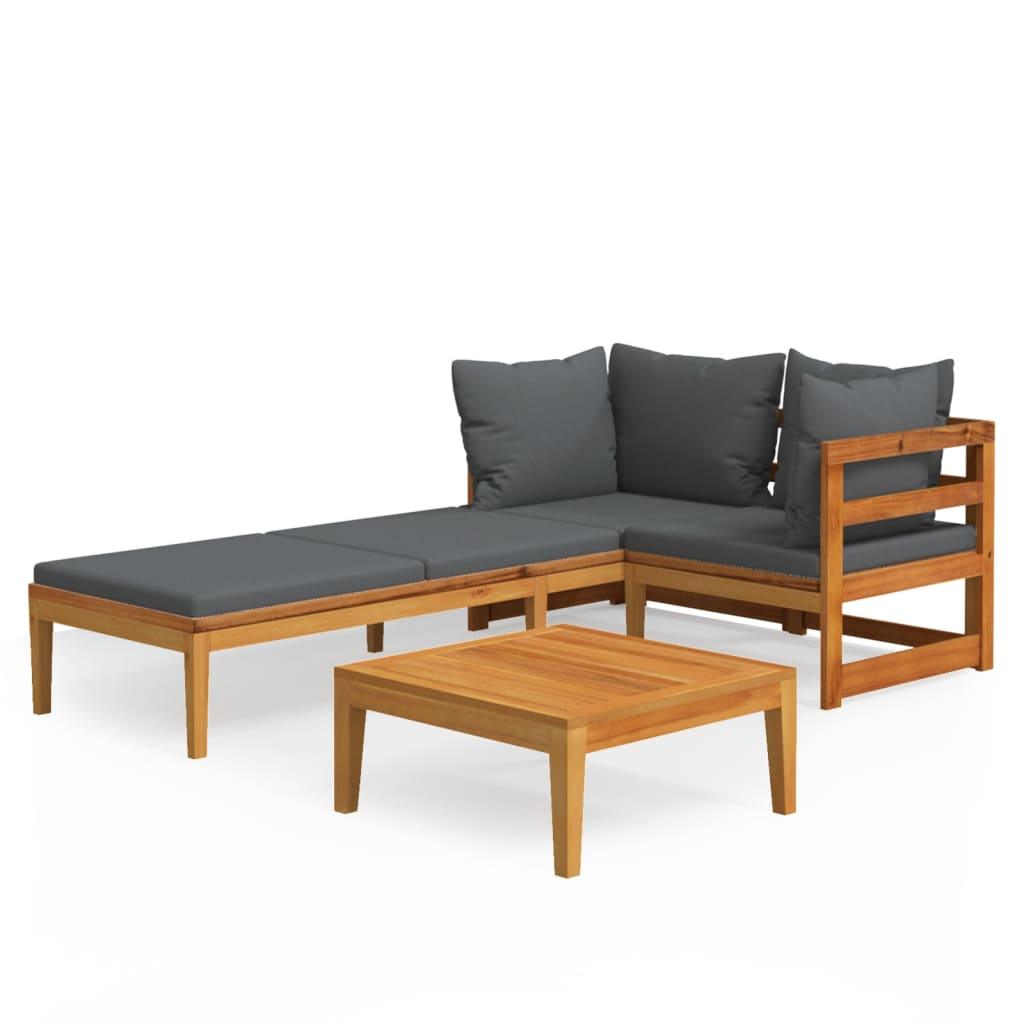 3 Piece Patio Lounge Set with Dark Gray Cushions Acacia Wood at Set Shop and Smile