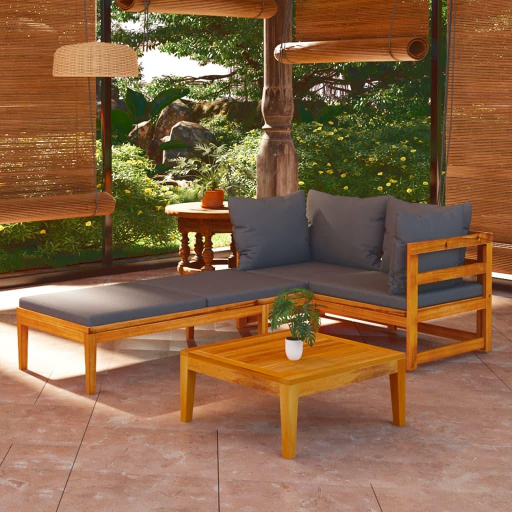 3 Piece Patio Lounge Set with Dark Gray Cushions Acacia Wood at Set Shop and Smile
