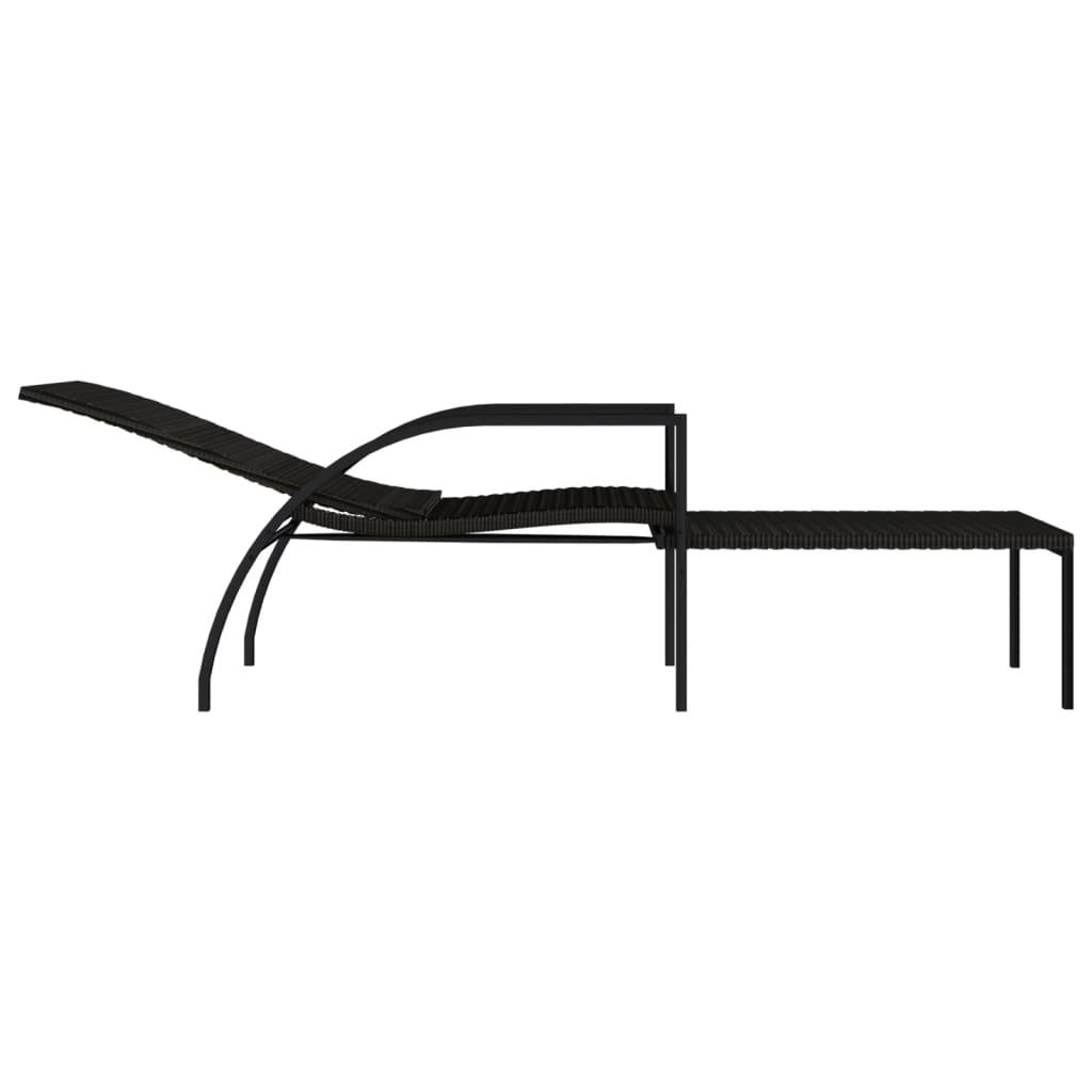 Sun Lounger with Footrest PE Rattan Brown at Set Shop and Smile